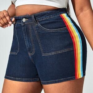 2/$30 SHEIN High-waisted Ribbon-striped Denim Shorts XL #8951